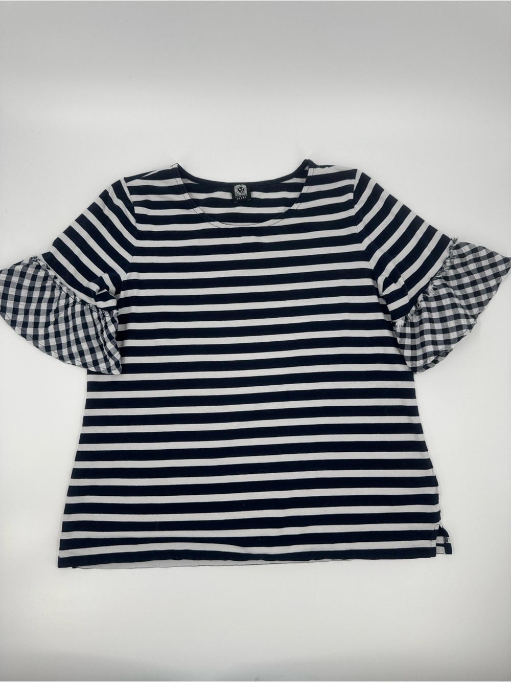 Anne Klein Navy and White Striped Tee